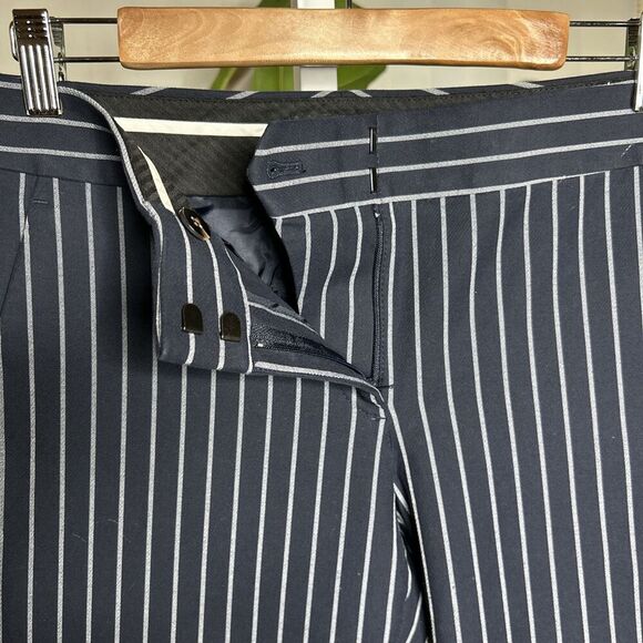 Ann Taylor Devin Fit Pants Striped Straight Leg Navy and White  Pockets Size 6 - Picture 3 of 8